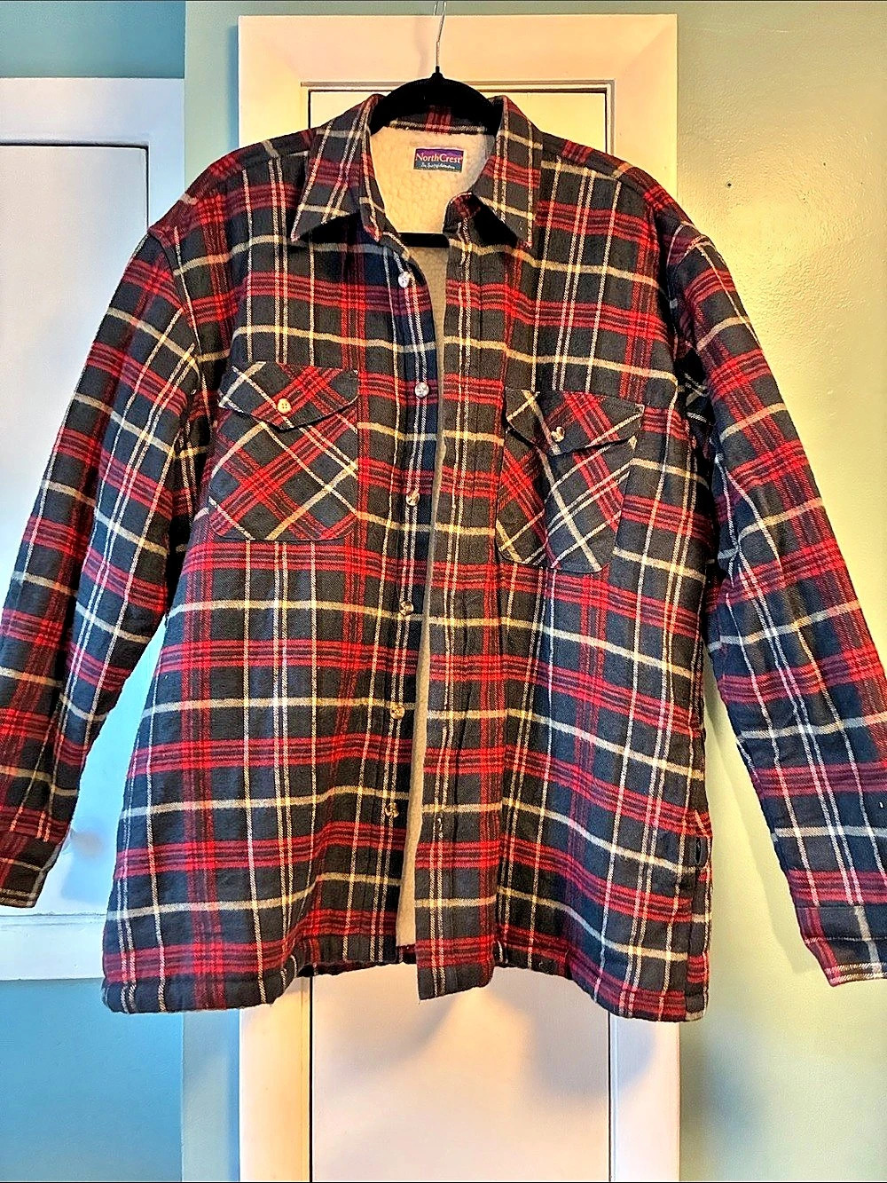 NorthCrest Men’s Size L Plaid Sherpa-Lined Flannel Shirt Jacket